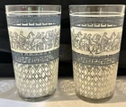 Jeanette Patrician 11 oz Flat Tumbler Greek Design Chariot Blue White Set of 2