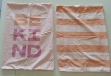 2 PILLOW CASES "Be Kind" Room Essentials Orange Cream Apricot Stripes 20x30 USED