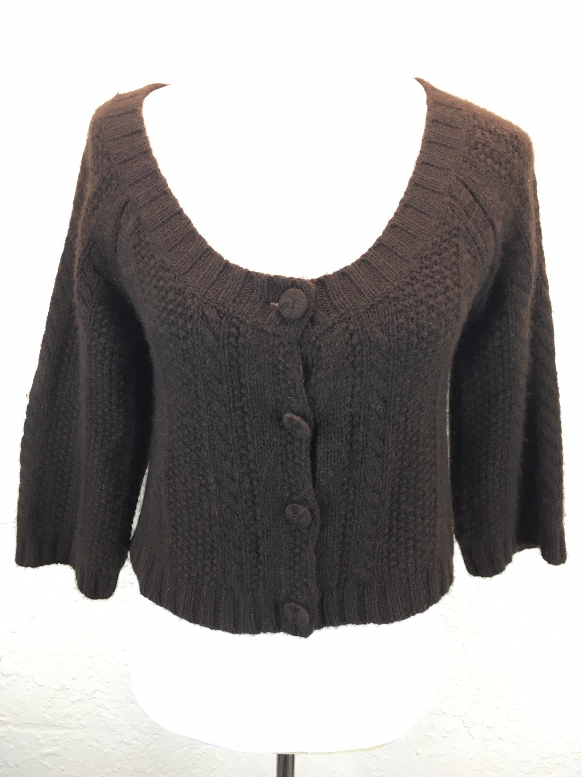 S11 Theory Sz S 100% Cashmere Brown Cropped Cardigan Cable Knit Sweater |  eBay