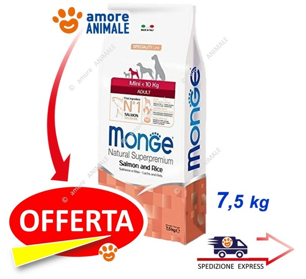 Monge Natural Supremium Mini Adult Salmone Und Reis 7,5 Kg Kroketten Hund Hunde-image