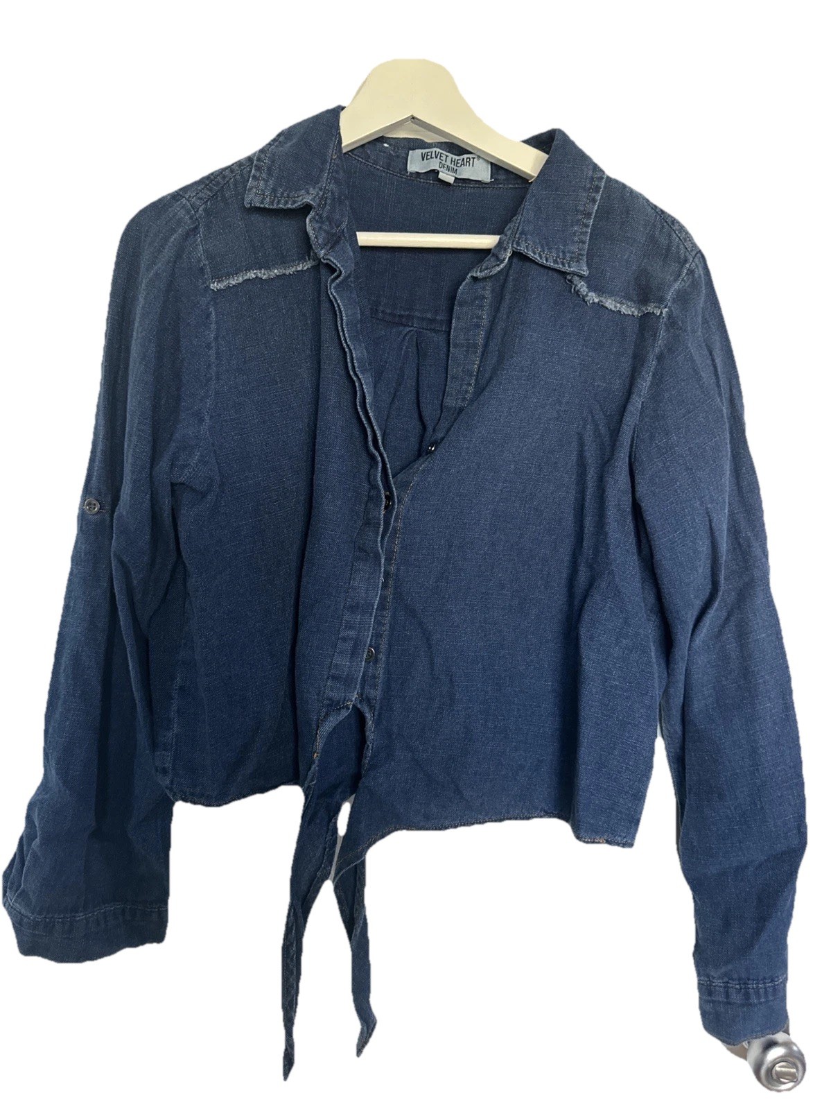 Denim Tie Front Shirt Button Down L