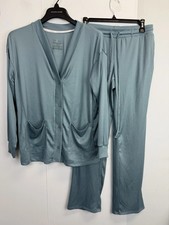 Live 2 Lounge Women's 2-Piece Cardigan and Pant Lounge Set Blue S Ribbed 1