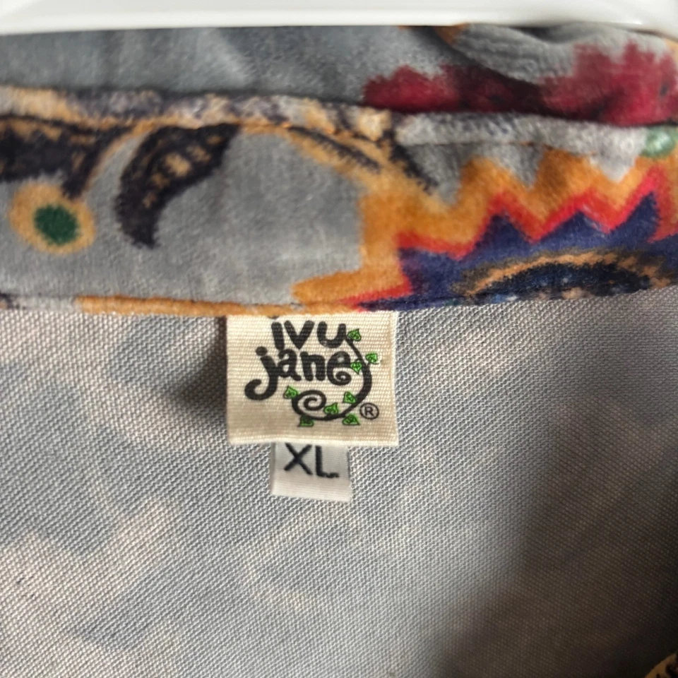 Chaqueta de Terciopelo Floral Ivy Jane XL Gris Multicolor Abrigo Abotonado Foto 3 de 4