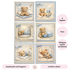 6 x Baby Boy Card Toppers - Teddy Bear - for Card Making, Scrapbooking & Tags