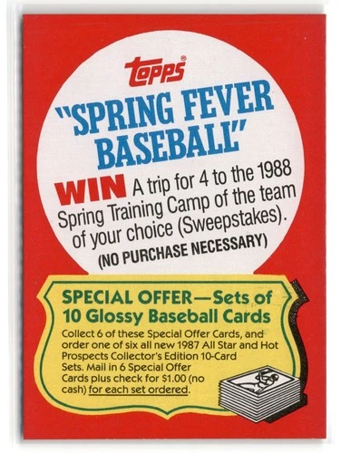 1987 Topps Spring Fever Baseball & Glossy Offer Insert NNO - 40% off 4+