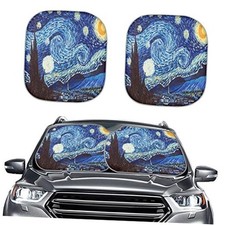Starry Night Two Piece Car Sunshade Windshield Sun Shade One Size Oil Painting