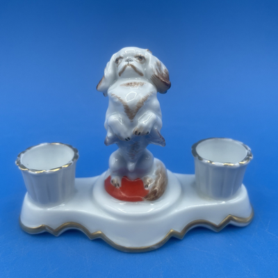 #ad #ad UNUSUAL ROSENTHAL GERMANY PORCELAIN PEKINGESE DOG FIGURINE ON CANDLEHOLDER 1931 $150.00
