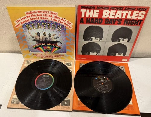 Lot of 2 The Beatles Magical Mystery Tour & A Hard Day’s Night Vinyl LP Albums