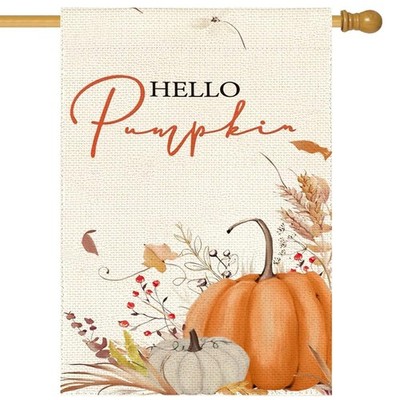 Hello Pumpkin Fall House Flag 28x40 Inch Double Sided for Outside, Autumn Lea...