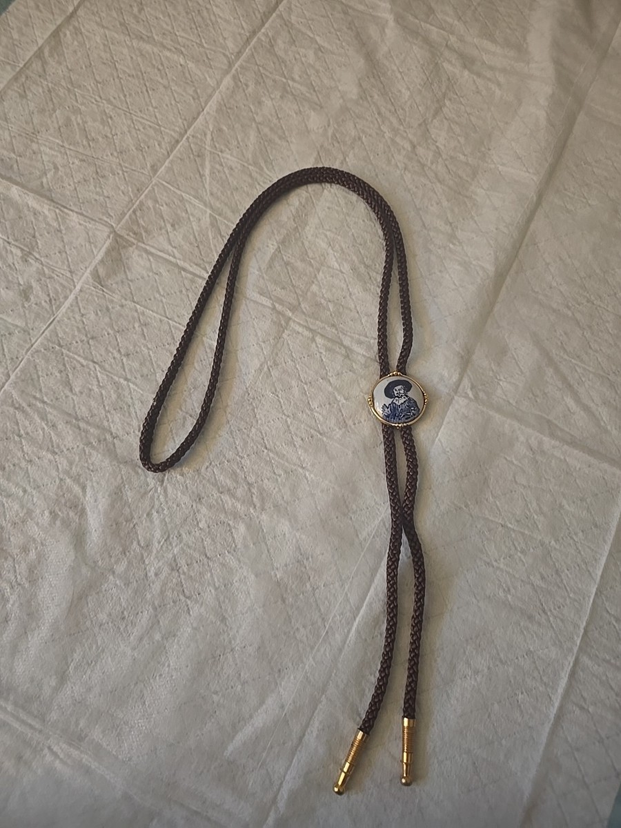 Vintage  Frans Hals style "Laughing Cavalier" Delft Blue porcelain Bolo Tie