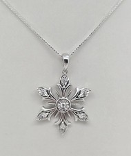 STERLING SILVER GENUINE DIAMOND WINTER SNOWFLAKE PENDANT NECKLACE 18" BOX CHAIN