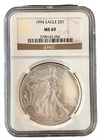 1994 American Silver Eagle $1 Dollar Coin One Troy Ounce 0.999 Fine NGC MS69