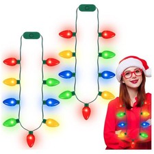 2Pcs Christmas Light Necklace,9 LED Bulbs Light Up for Xmas New Year Party Favor
