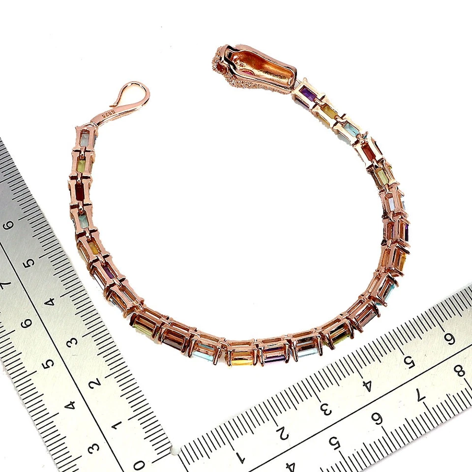 Pulseira de prata esterlina 925 octógono citrino 6x4mm topázio cobra pedra preciosa 7,5 polegadas - Imagem 3 de 4