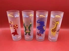 Vintage Libbey Frosted Drinking Glasses Lot of (4) Circus Animals 10 oz.