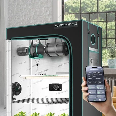 2026 Mars Hydro 120x60CM Grow Tent Kits LED TSL2000+Inline Fan Kit+RJ12 Port