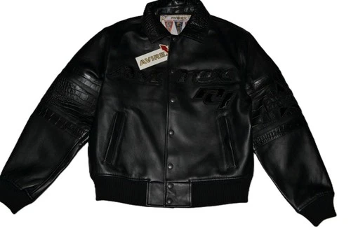AUTHENTIC AVIREX Men's Legends Leather Croc-Effect Trim Bomber Jacket BLACK  NEW - product listing photo