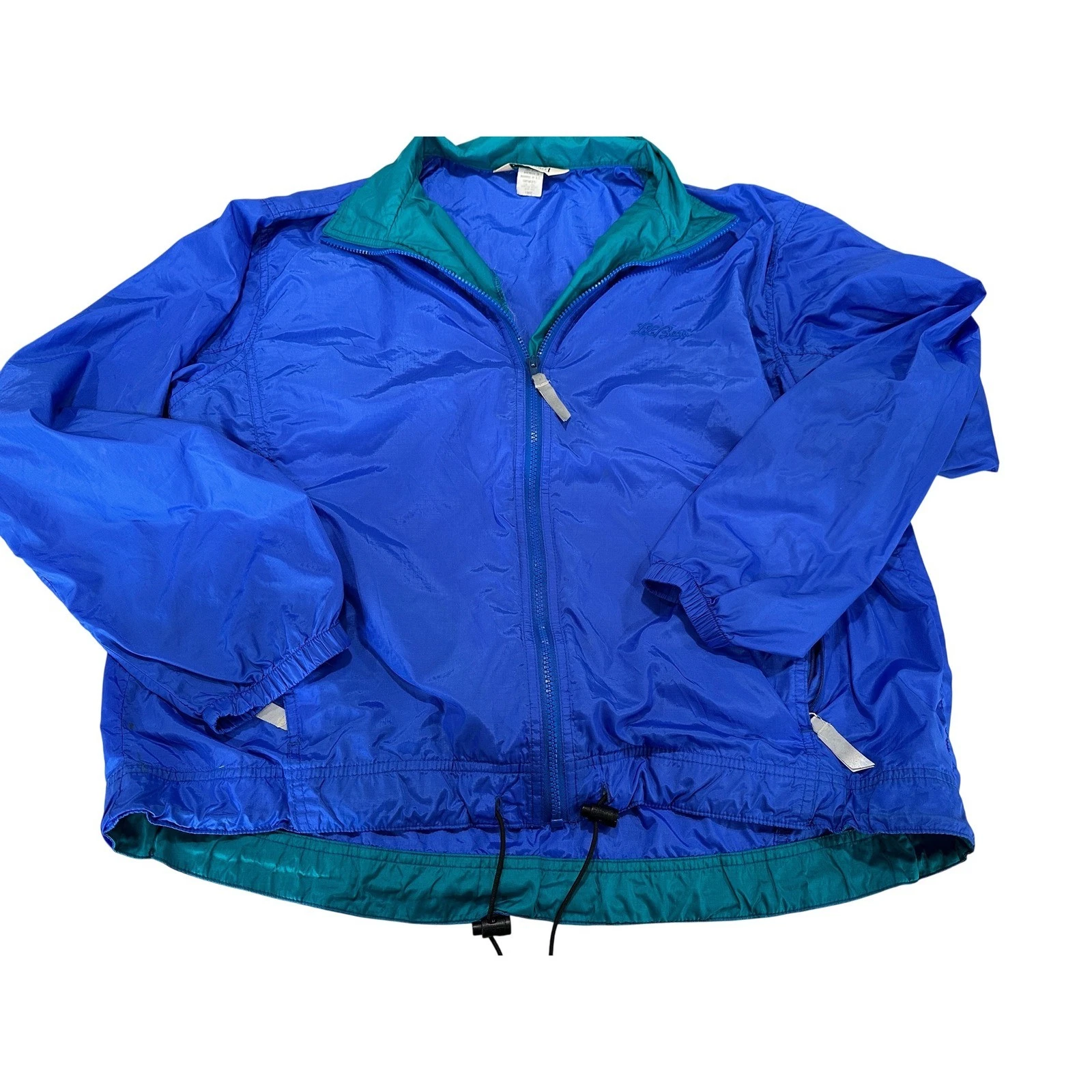 LL Bean Vintage Windbreaker Jacket Mens Large Blue Teal Full Zip Nylon Shell