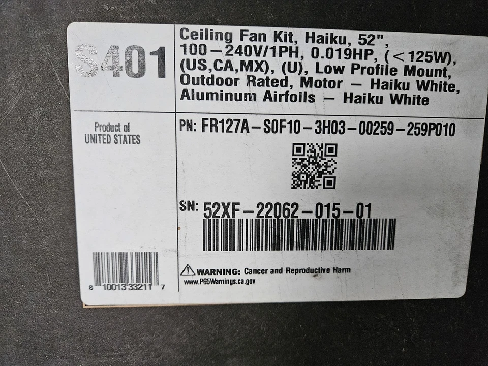Ventilador de techo Big Ass Fans Haiku exterior 52" bajo perfil DC, blanco, FR127A Foto 3 de 4