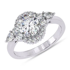 IGI 1.54 Ct Oval Lab Grown Diamond 3 Stone Halo Wedding Ring in 14K White Gold