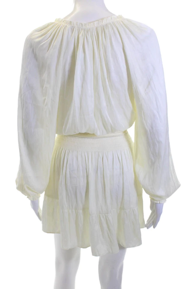 Ramy Brook, Women, Blouson Long Sleeve V-Neck White Dress Bohemian Size XS - Image 3 of 4