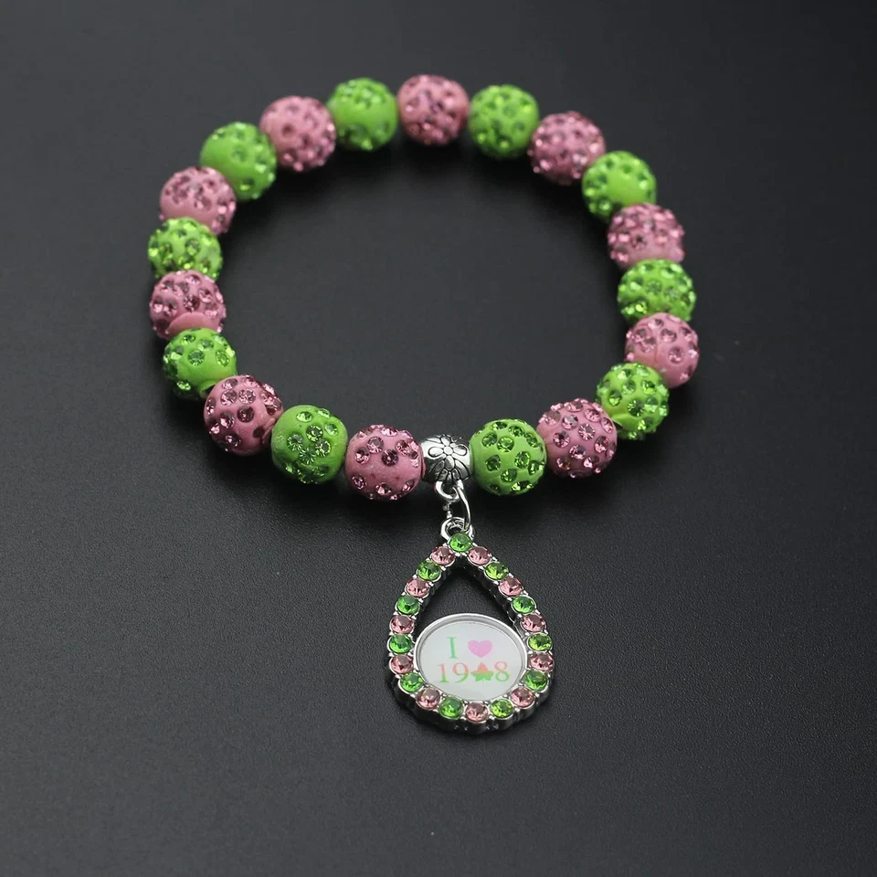 Pulsera Sorority Parafernalia Regalo I Love Sorority Rosa y Verde Joyería Gree Foto 3 de 4