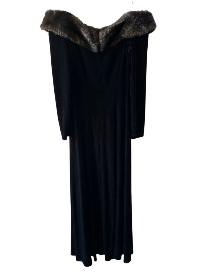 复古 EC America 黑色弹力天鹅绒人造毛皮露肩晚礼服 14 — 第 4/4 张图片