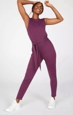 Fabletics Jumpsuit Womens Size MED Carli Purple Belted Sleeveless Knit Stretch