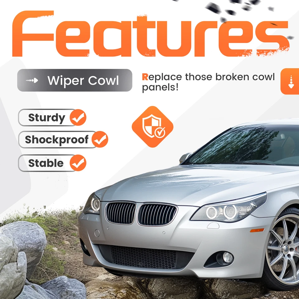 Windshield Cowl Panel Cover For BMW 525i 530i 545i 525xi 530xi 550i 2004-2010 - Image 3 of 4