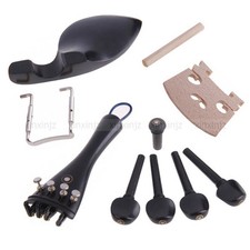 Set Ebony Wood 4/4 Violin Parts Tailpiece Chinrest Endpin Pegs 13x S/S