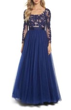 MAC DUGGAL BEADED BODICE NAVY/NUDE BALLGOWN sz 8