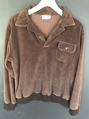 Vintage Hartog Velour Polo Long Sleeve Brown Terry Cloth Shirt L | eBay