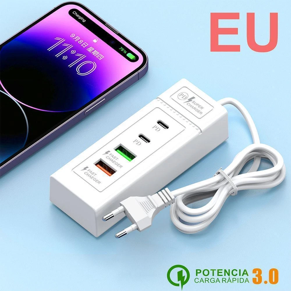 4-Port USB Hub with PD Type-C Fast Charging for Travel