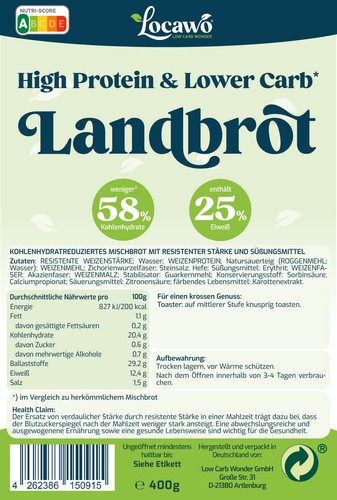 Locawo High Protein & Low Carb* Landbrot | Bauernbrot | Scheiben | 400g - Bild 7 von 7