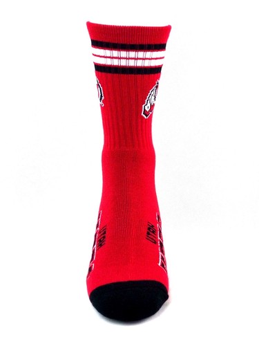 Utah Utes Four Stripe Red & Black Deuce Crew Socks - Picture 2 of 3