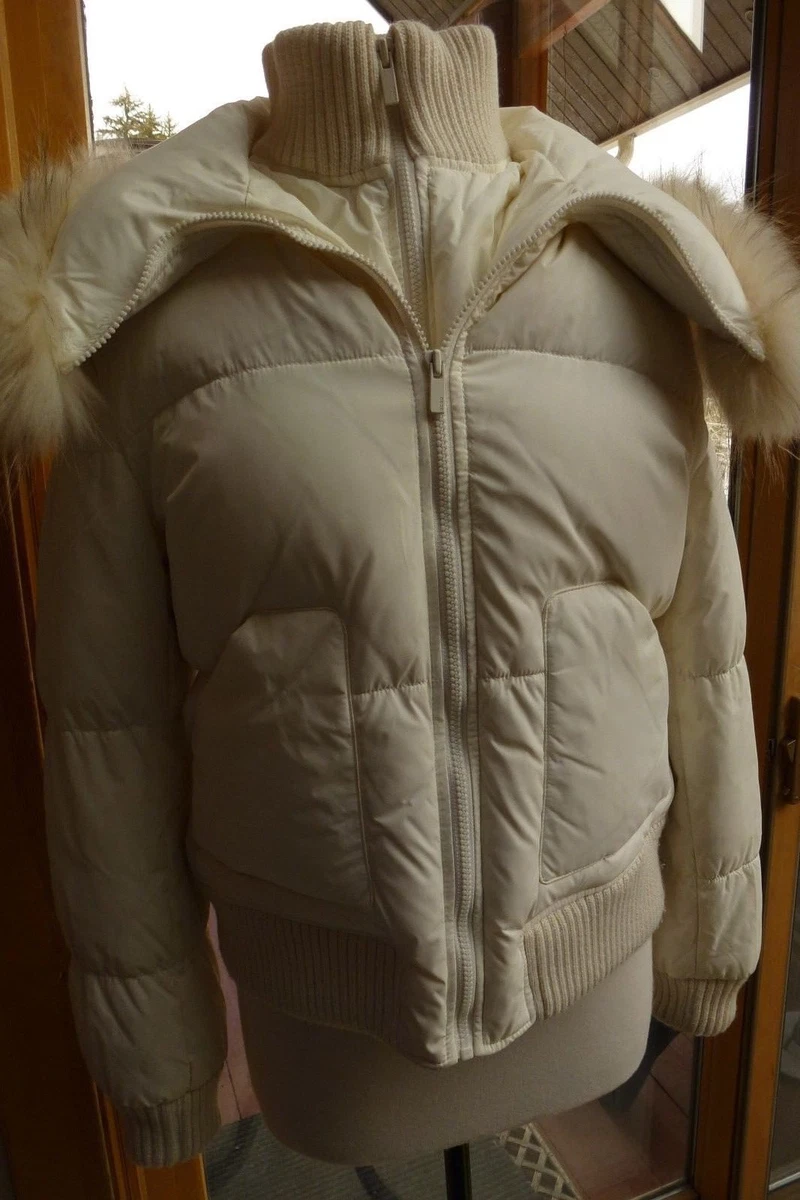 Bcbgmaxazria down jacket with fur clearance collar