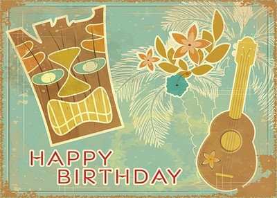 4 Greeting Cards Hawaiian Happy Birthday Vintage Tiki Ukulele Ebay