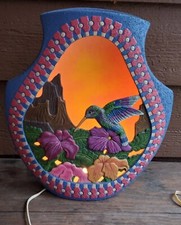 Handmade Hummingbird Southwest Shadowbox Lamp Signed 68" Cord Inline Switch