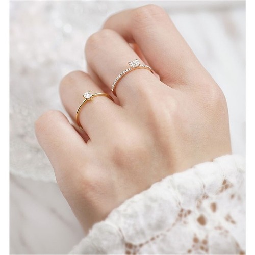 Pear & Emerald Cut Moissanite Minimalist Bridal Ring 14K Yellow Gold Plated - Picture 5 of 6