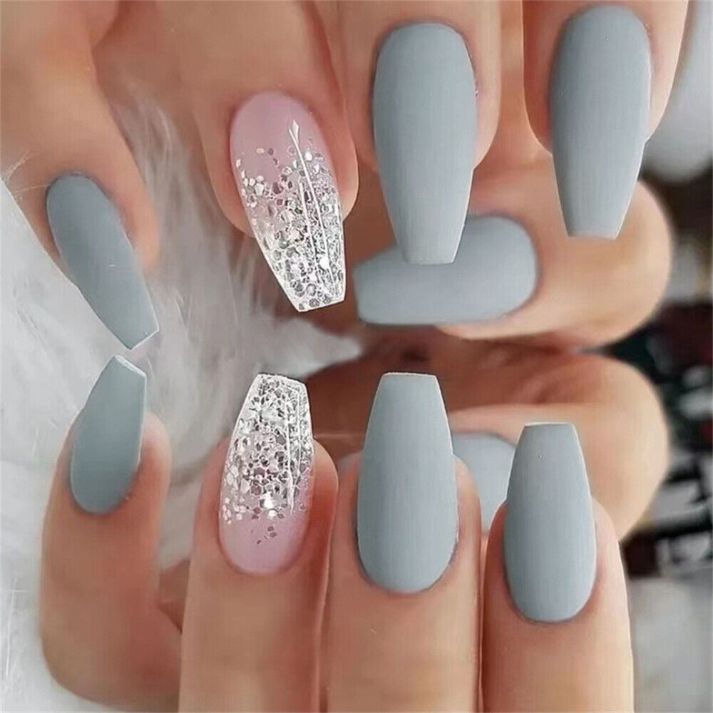 20 top Blue Coffin Nails with Floral Design ideas in 2024