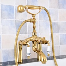 Luxury Gold Color Brass Deck Mount Bathtub Clawfoot Faucet w/Hand Shower Sprayer
