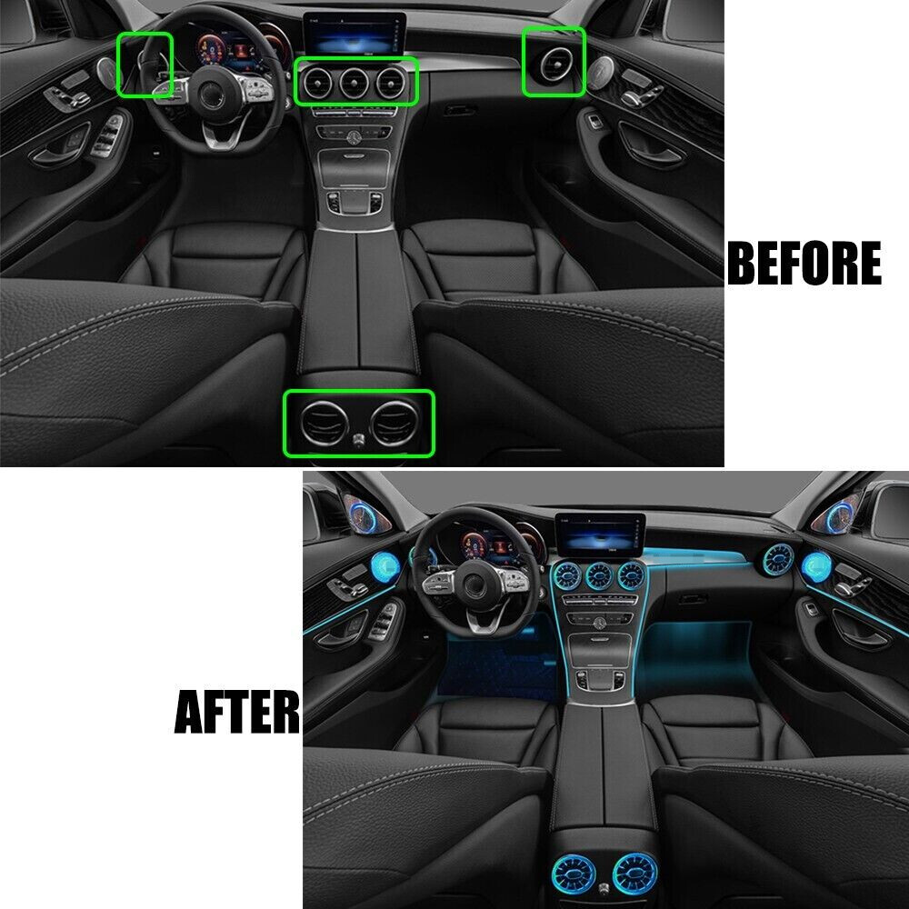Kit Lumière Ambiante LED Pour Grilles D'aération Mercedes - 64 Couleurs - Compatible Classe C & GLC 2019-2021