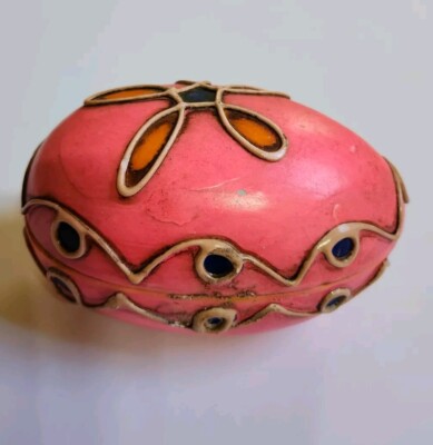 Vintage Pink Egg Trinket Box 60s Kitsch Paper Mache Easter 