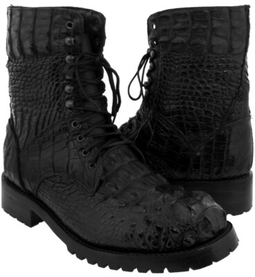 Genuine Alligator Skin Black On Black Combat Boots Men 9 READ Below Genuine Alligator Skin Black On Black Combat Boots Men 9  main image 2