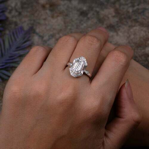 4Ct White Emerald Cut CZ Engagement Wedding Ring Solid 925 Sterling ...