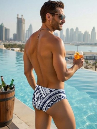 New Men's Sexy "Geometric Man" Low Rise Bikini Style Swim Brief - Gay Interest - Picture 2 of 5