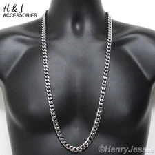 33"MEN Stainless Steel HEAVY WIDE 10mm Silver Cuban Curb Link Chain Necklace*124