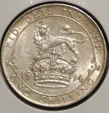 British Silver Shilling - 1914 (Sharp grade.  Looks original.) - King George V