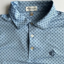 Peter Millar Men's Summer Comfort Large Blue Golf Polo Shirt Skull AOP Logo