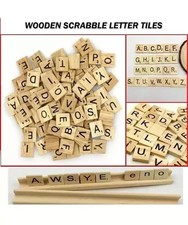 200pcs Wooden Scrabble Tiles Black 26 Letters Numbers for Crafts Wood Alphabets